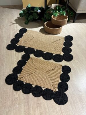 Venedik Halkalı Jüt , Hasır ,Banyo Paspas Takımı, 4'lü Banyo Takımı
