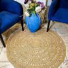 Jüt Hasır Şık Detaylı Salyangoz Kilim Modern Yuvarlak Kilim Halı Yolluk Paspas