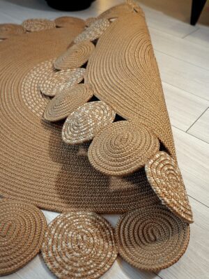 Alternative view of Bej Jüt Hasırlı El Örgüsü Kilim Halı Hasır Yuvarlak