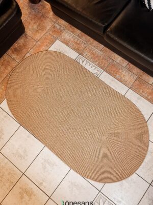 Alternative view of Bej Milda Jüt Hasırlı El Örgüsü Kilim Halı Hasır Oval