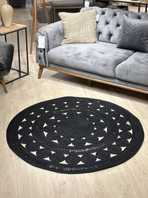 Alternative view of Siyah Double Daisy Jüt Hasırlı Örgü Kilim