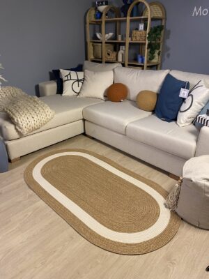 KOPYA - Oval Jüt Yuvarlak Hasır Görünümlü Klasik Halı Kilim