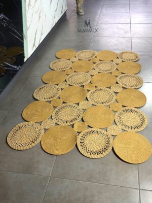 Alternative view of Jüt / Hasır El Örgüsü, Kare Beyaz Kırçıllı Kilim / Halı Ev Dekoru