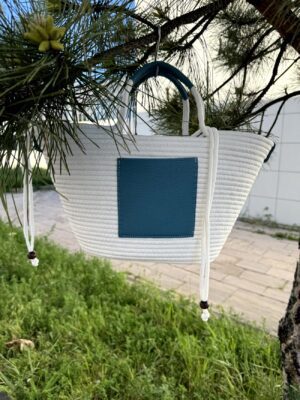 Alternative view of Dream - Renkli Deri Detaylı - Beyaz Hasır Jüt Çanta