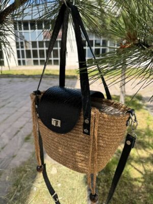 Alternative view of Lily - Siyah Derili Jüt Hasır Çanta - Lüks