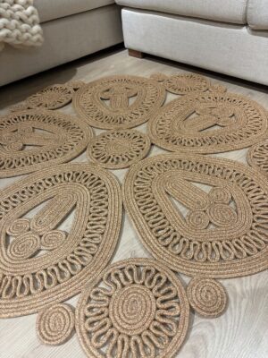 Alternative view of Melody Jüt Doğal Hasır Kilim Bej Geometrik Bohem Yuvarlak El Örmesi Halı