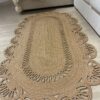 Matrix Jüt Kilim, geometrik desenleri ve oval tasarımı ile bohem tarzda modern halı