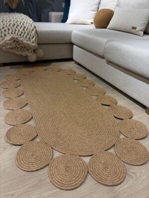 Alternative view of Oval Papatya Hasır Jüt Çiçek Desenli Kilim Halı