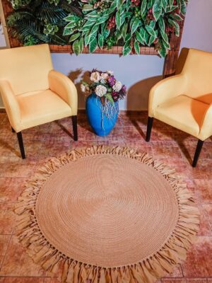 Alternative view of Bej Milda Jüt Hasırlı El Örgüsü Kilim Halı Hasır Yuvarlak