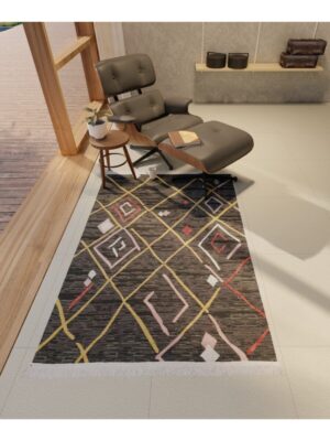Pergamon Serisi Çift Taraflı Saçaklı Geometrik Desenli Pamuklu Dokuma Kilim