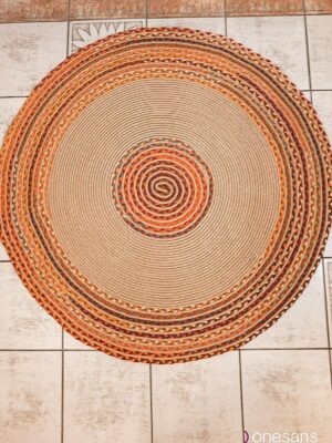 Alternative view of Bej Milda Jüt Hasırlı El Örgüsü Kilim Halı Hasır Renkli Yuvarlak