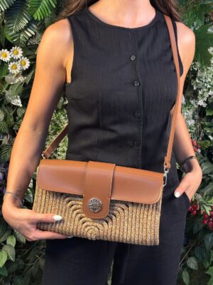 Capri Hasır Görünümlü Deri Karışımı Şık Omuz Çapraz Çanta