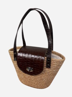 Alternative view of Lily Hakiki Deri Jüt Hasır Görünümlü İç Astarlı Omuz Çantası