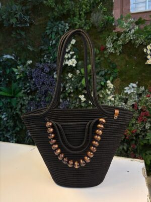 Alternative view of Fiona Doğal Ahşap Boncuklu Detaylı Şık Hasır Omuz Çantası