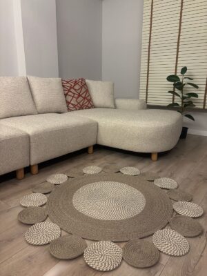 Alternative view of Taş Kırçıllı Jüt Hasırlı Kırçıllı El Örgüsü Kilim Halı Hasır Yuvarlak