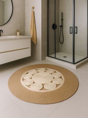 Alternative view of Jutella Hasır Krem Ortası Kurabiyeli Jüt Hasır Yuvarlak Modern Salon Banyo Kilim Halı Paspas Yolluk