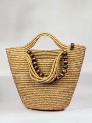 Alternative view of Liora Doğal Ahşap Boncuklu Detaylı Şık Hasır Çanta