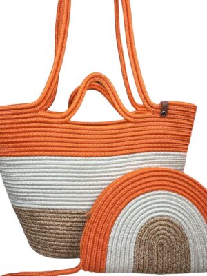 Alternative view of Lumos Hasır Görünümlü İkili Fermuarlı Clutch Çanta ve Omuz Çantası