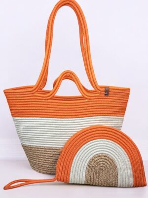 Lumos Hasır Görünümlü İkili Fermuarlı Clutch Çanta ve Omuz Çantası
