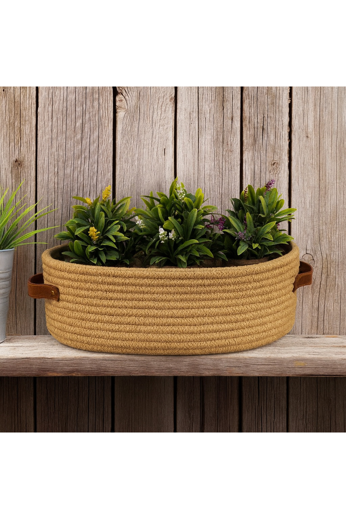 Doğal Hasır Görünümlü 15x33x10 Çok Amaçlı Sepet – Deri Saplı, Dekoratif ve Fonksiyonel Organizer - Görsel 4