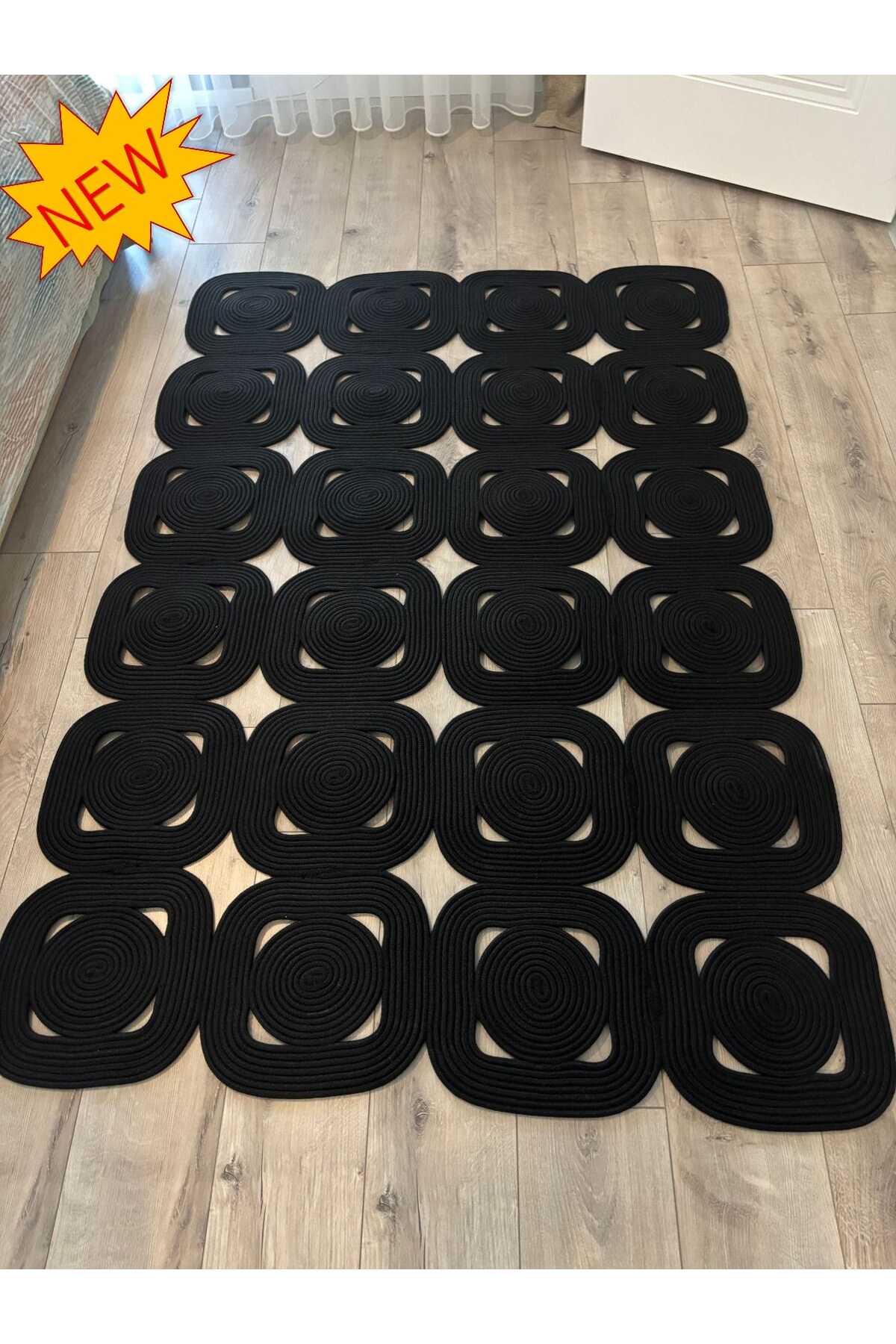 Lavande El Yapımı Halat Kilim – Modern Kare Formlu Dekoratif Tasarım Kilim