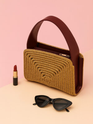 Palmera Deri Detaylı Şık Eşsiz Hasır Çanta