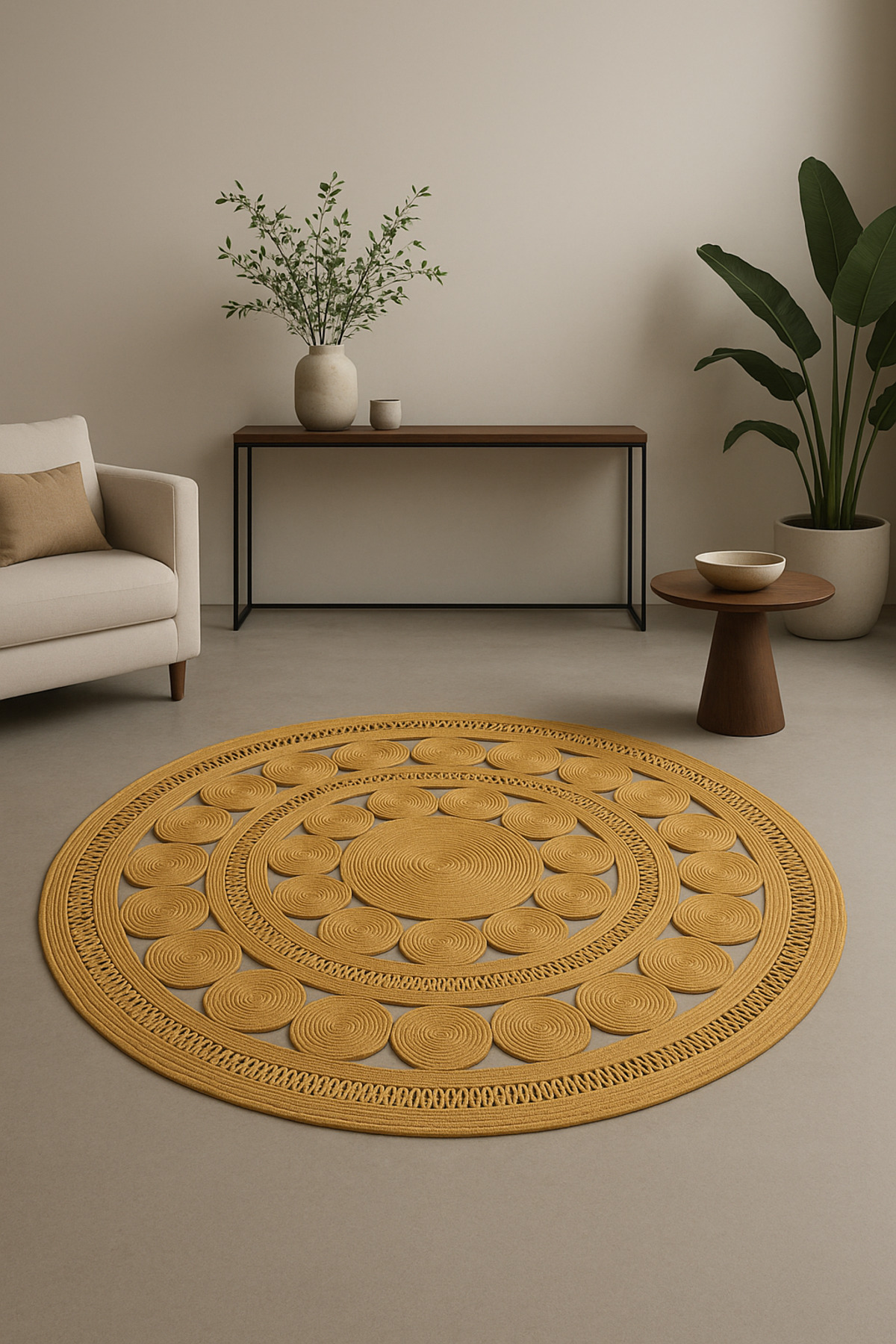 Double Dsy El İşçiliği Özel Tasarım Yuvarlak Hasır Kilim – Zamansız ve Prestijli Dekor HALI KİLİM - Görsel 6