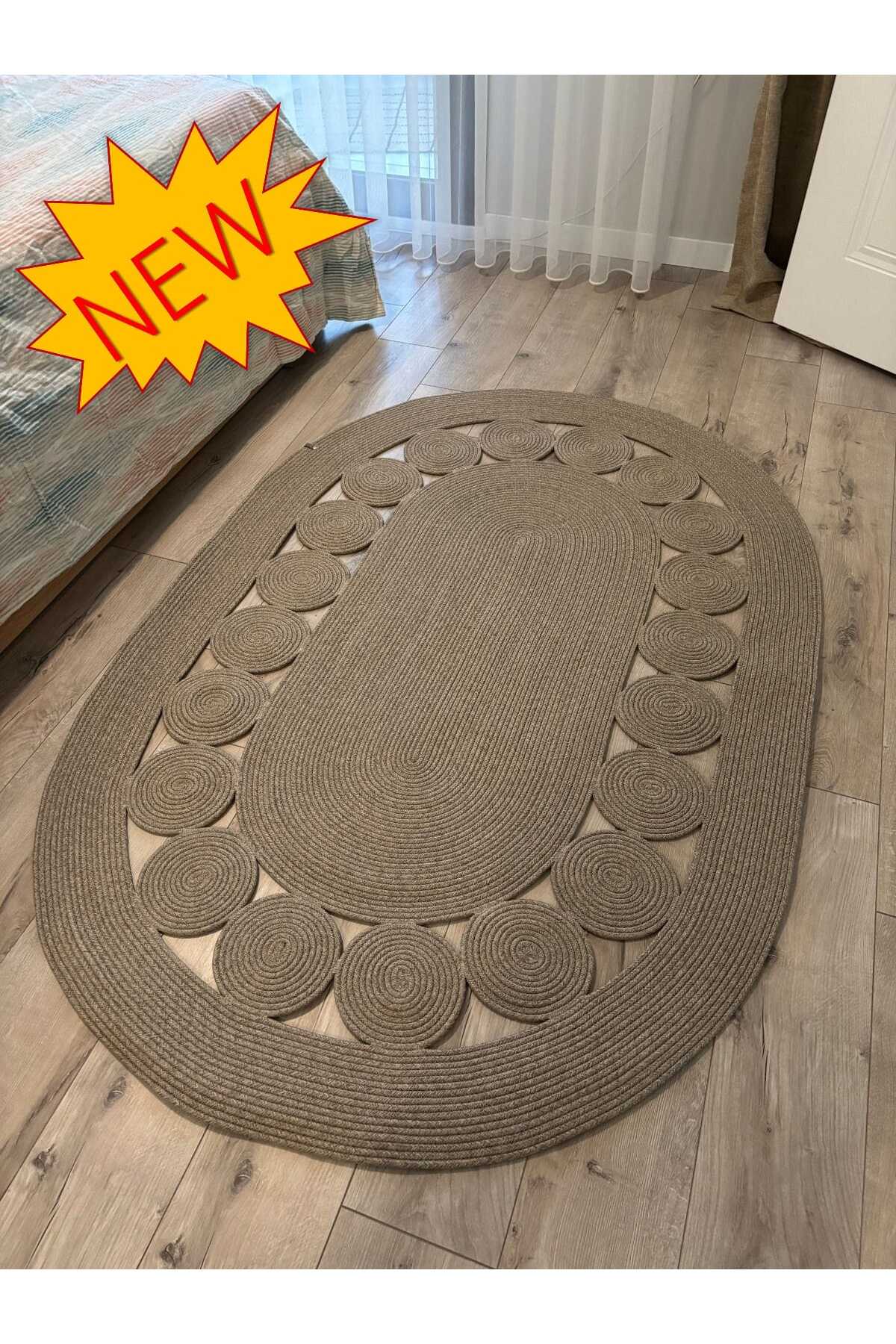 Cookie Taş Kırçıllı Jüt Kordon Hasır El Örgüsü Kilim Oturma Odası Antre Mutfak