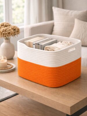 Nesto Dekoratif Jüt Hasır Halat Sepet 34x28x24 cm Çok Amaçlı Düzenleyici Dikdörtgen Form