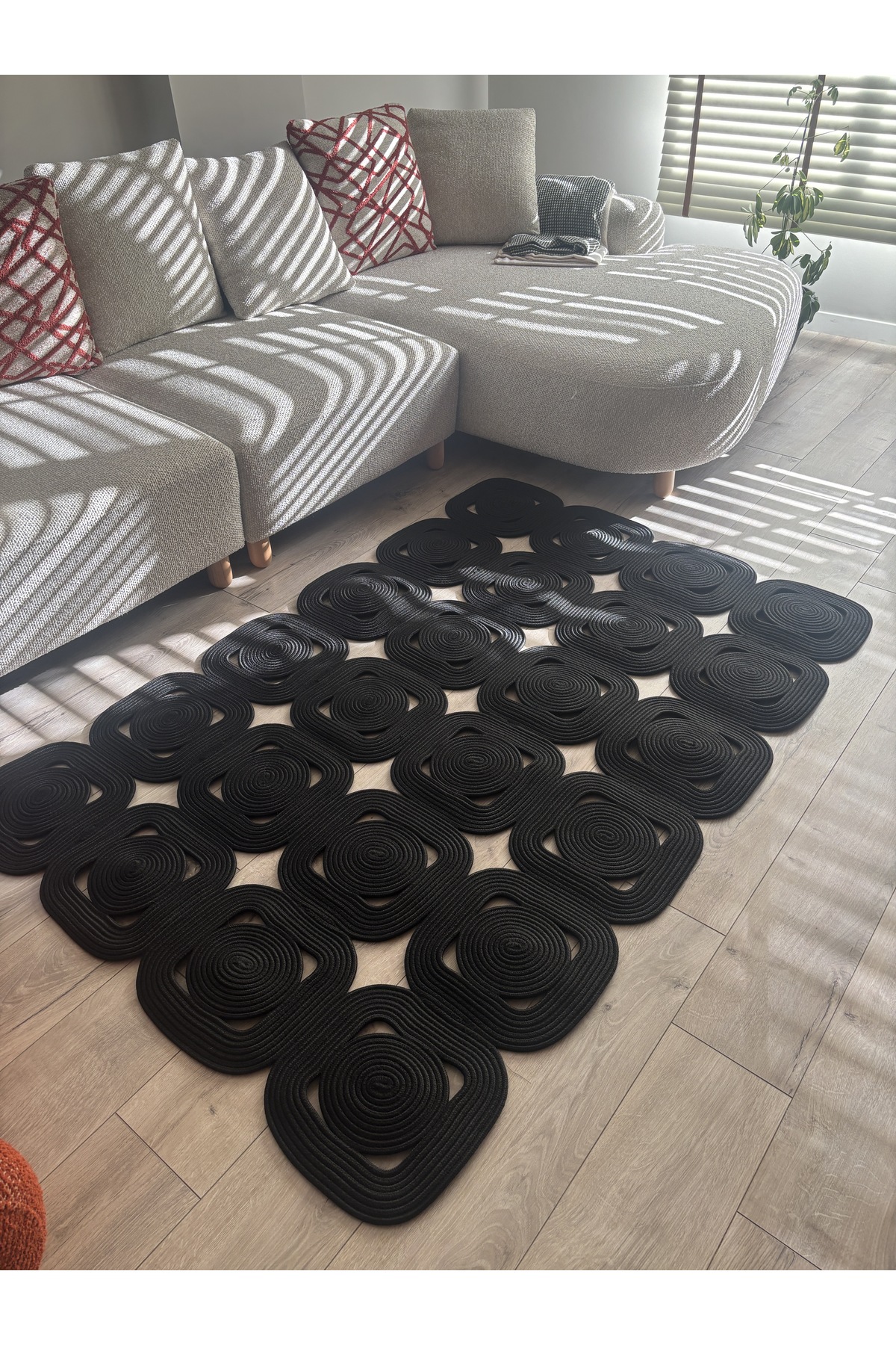 Lavande El Yapımı Halat Kilim – Modern Kare Formlu Dekoratif Tasarım Kilim - Görsel 4