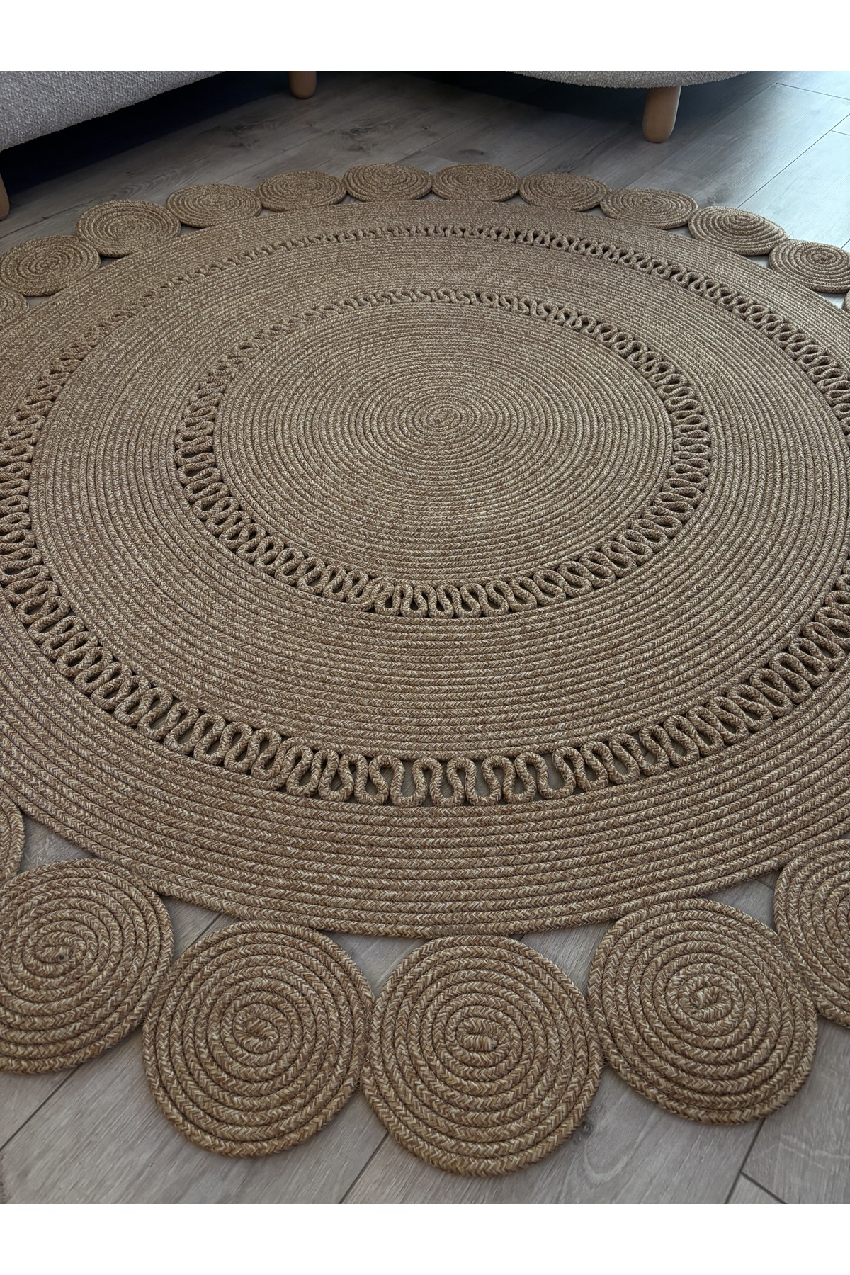 Girasole Jüt Halatlı Yuvarlak Hasır Kilim – Doğal El Dokuması Dekoratif Model - Görsel 4