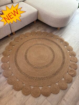 Girasole Jüt Halatlı Yuvarlak Hasır Kilim – Doğal El Dokuması Dekoratif Model