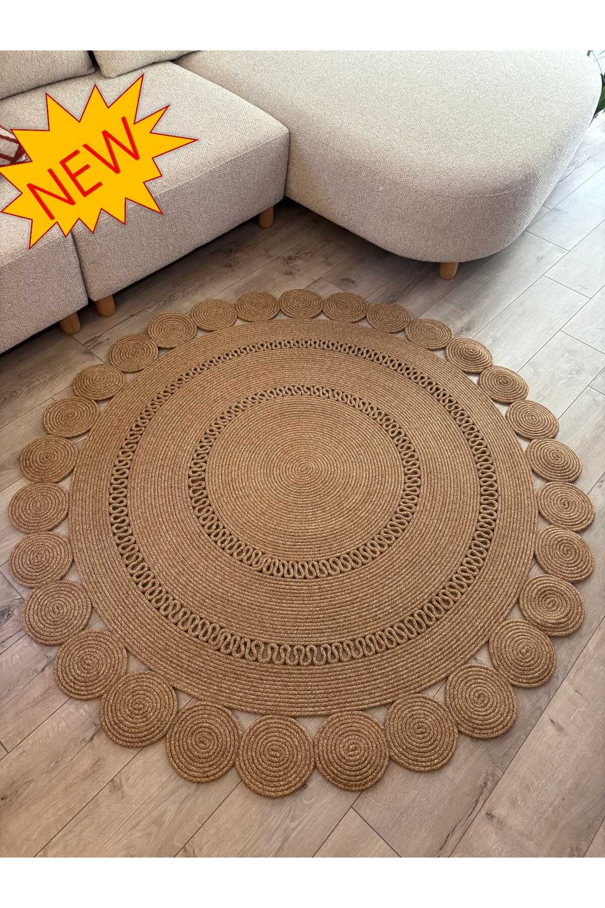 Girasole Jüt Halatlı Yuvarlak Hasır Kilim – Doğal El Dokuması Dekoratif Model