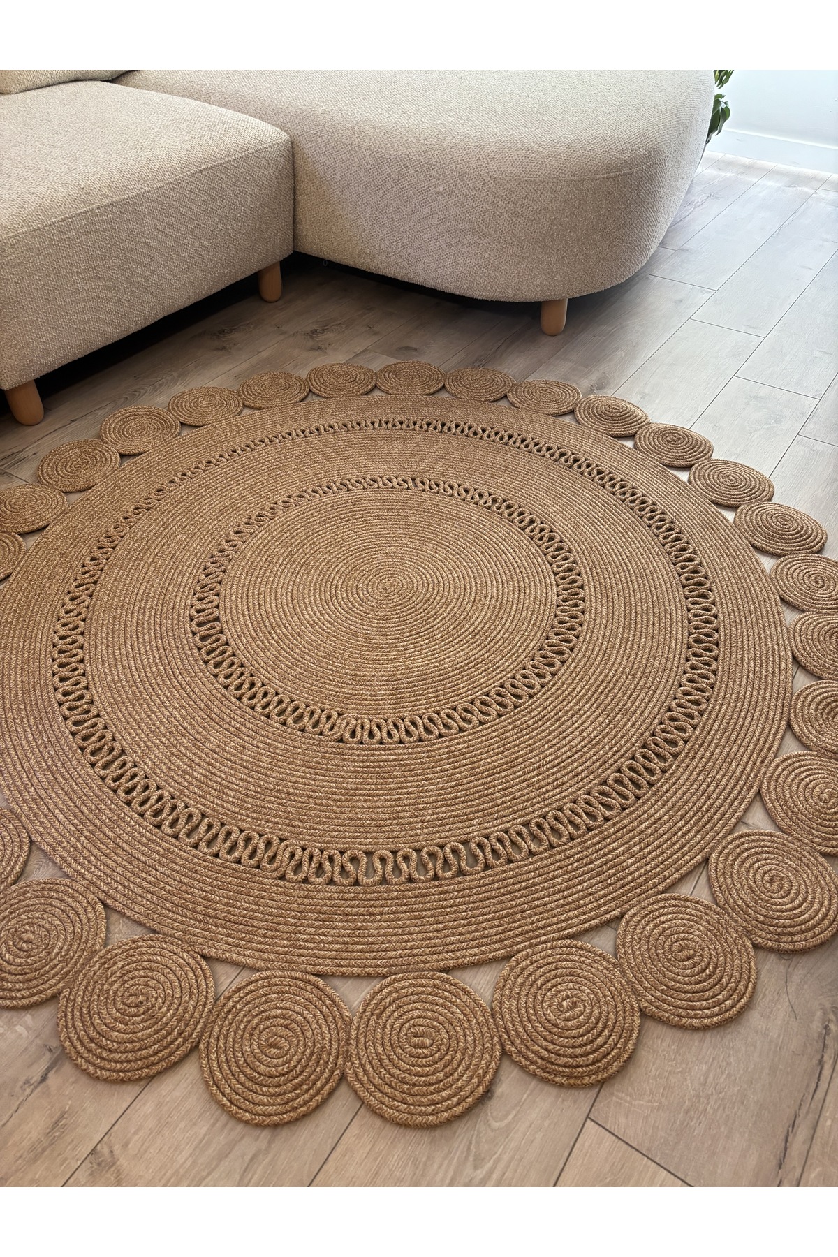 Girasole Jüt Halatlı Yuvarlak Hasır Kilim – Doğal El Dokuması Dekoratif Model - Görsel 6