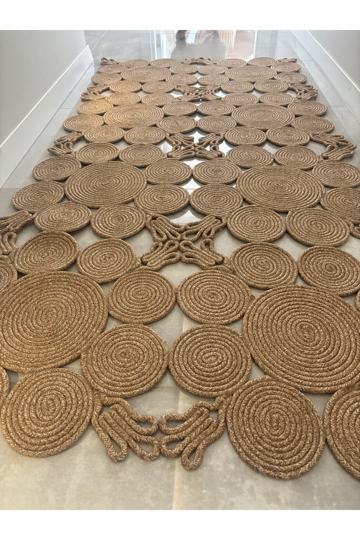 Camélia Natural Halat Hasır Kilim – Spiral Desenli Bohem Antre Salon Mutfak Yatak Odası - Görsel 4