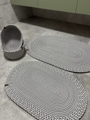 Alternative view of Serra 4’lü Banyo Seti – 2’li Oval Paspas & 2’li Oval Sepet, Doğal Halat Dokuma, El Yapımı - Premium