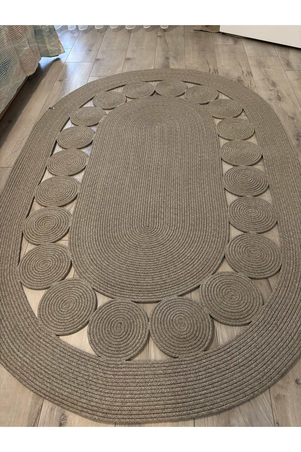 Cookie Taş Kırçıllı Jüt Kordon Hasır El Örgüsü Kilim Oturma Odası Antre Mutfak - Görsel 3