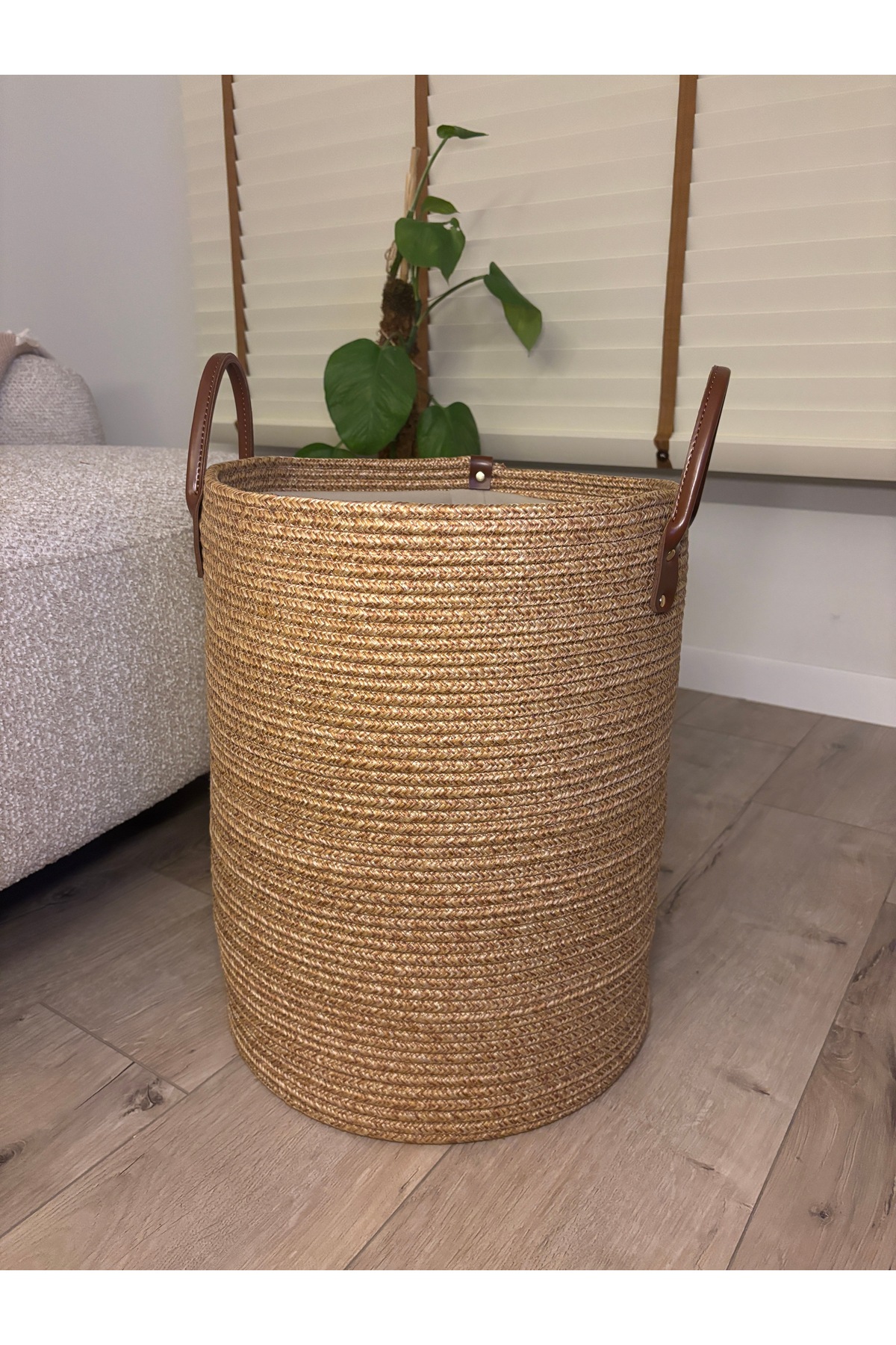 Cinchy Büzgü Astarlı, Dekoratif Deri Saplı, 45 cm X 36 cm Dayanıklı Toparlayıcı Sepet - Görsel 2