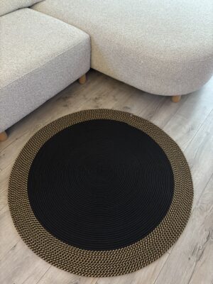 Alternative view of Dahlia Yuvarlak Jüt Halı – Siyah ve Doğal Renkli Örgü El Dokuması Kilim
