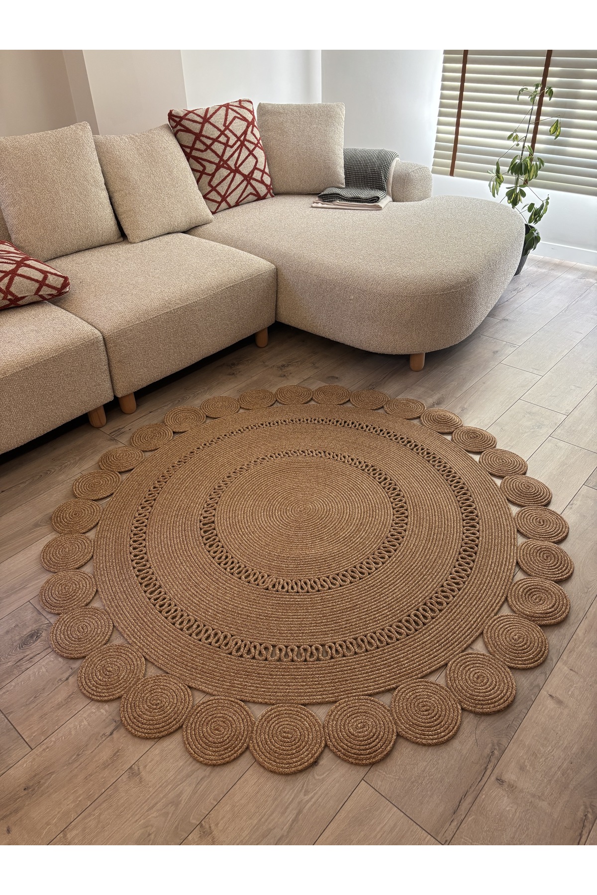 Girasole Jüt Halatlı Yuvarlak Hasır Kilim – Doğal El Dokuması Dekoratif Model - Görsel 7