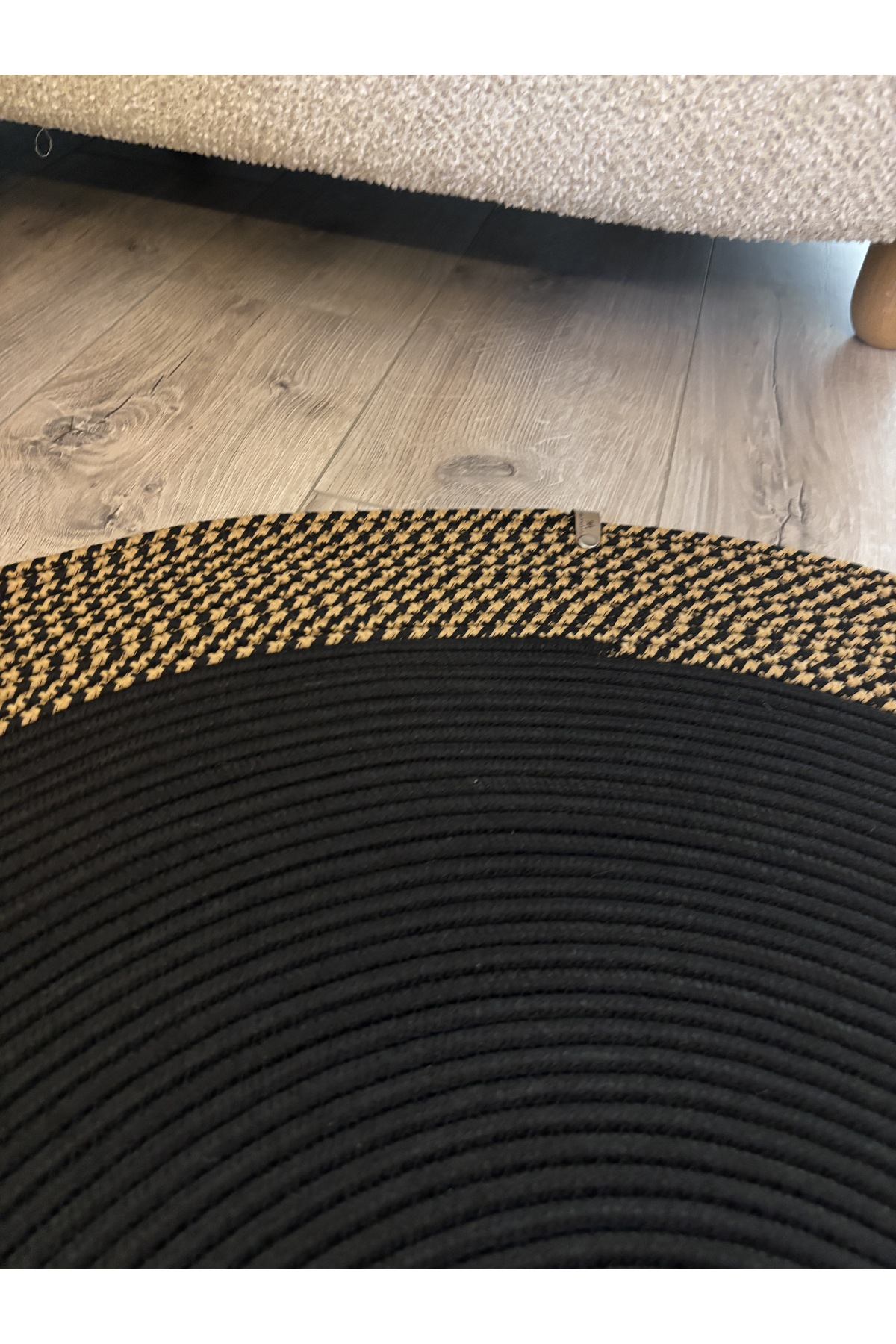 Dahlia Yuvarlak Jüt Halı – Siyah ve Doğal Renkli Örgü El Dokuması Kilim - Görsel 6