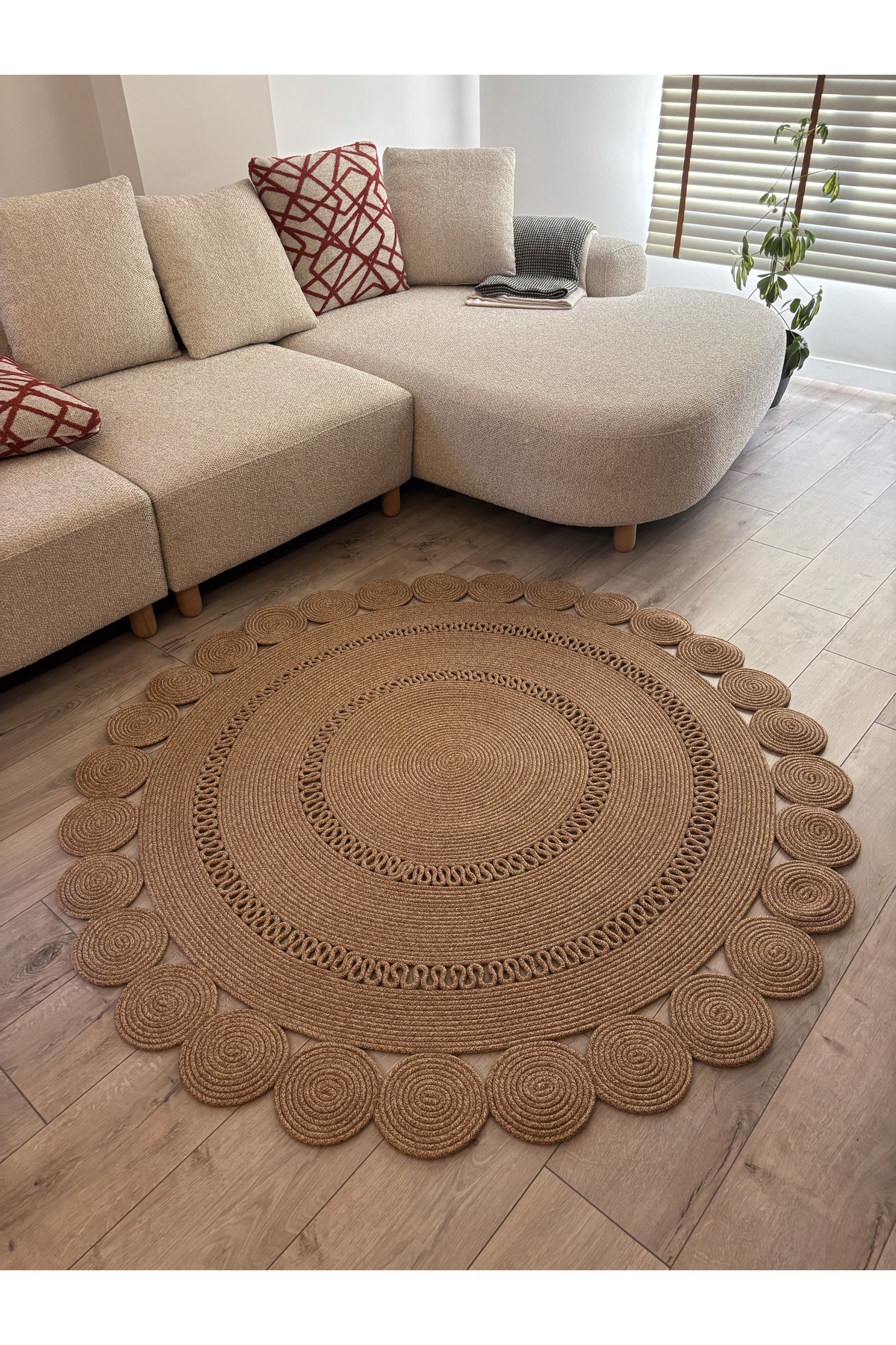 Girasole Jüt Halatlı Yuvarlak Hasır Kilim – Doğal El Dokuması Dekoratif Model - Görsel 3