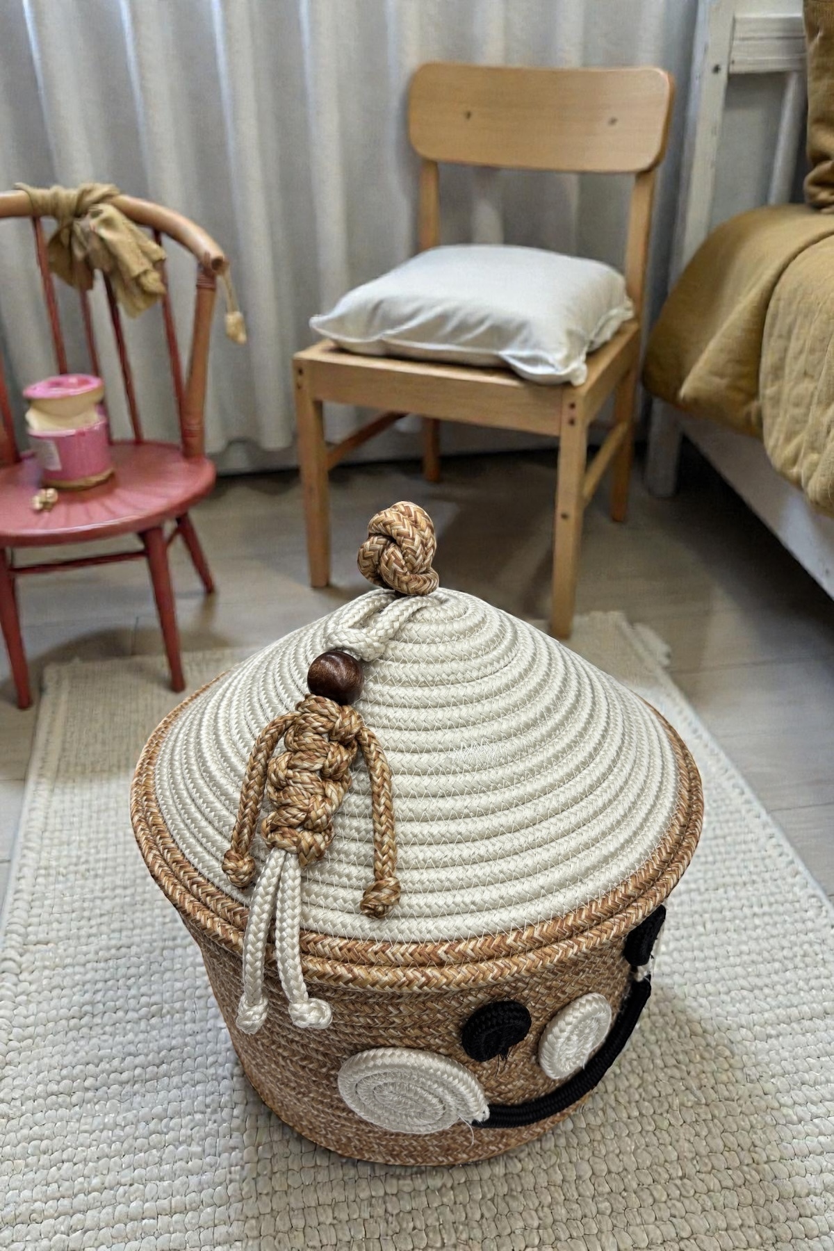 Kids Palyaço Kardan Adam Figürlü Charmlı Halat Sepet 25×25cm– Oyuncak Saklama&Çocuk Odası Organizeri - Görsel 3