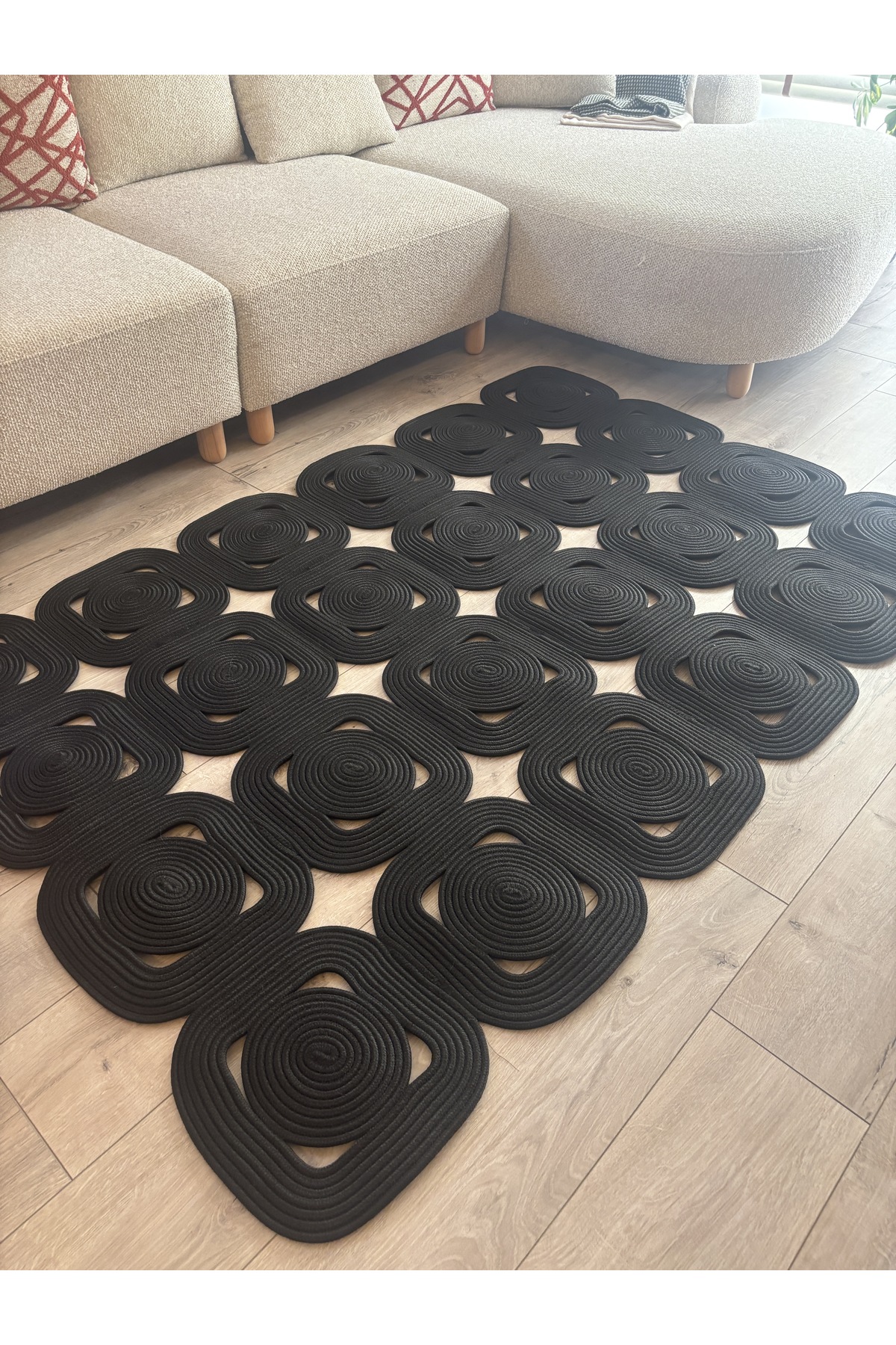 Lavande El Yapımı Halat Kilim – Modern Kare Formlu Dekoratif Tasarım Kilim - Görsel 5