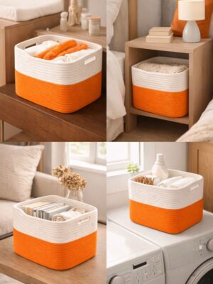 Alternative view of Nesto Dekoratif Jüt Hasır Halat Sepet 34x28x24 cm Çok Amaçlı Düzenleyici Dikdörtgen Form