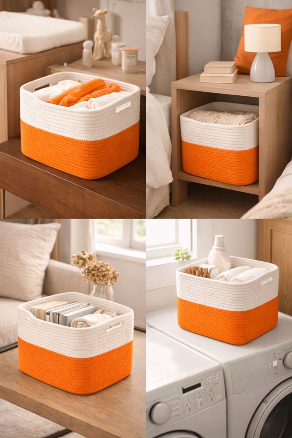 Nesto Dekoratif Jüt Hasır Halat Sepet 34x28x24 cm Çok Amaçlı Düzenleyici Dikdörtgen Form - Görsel 2