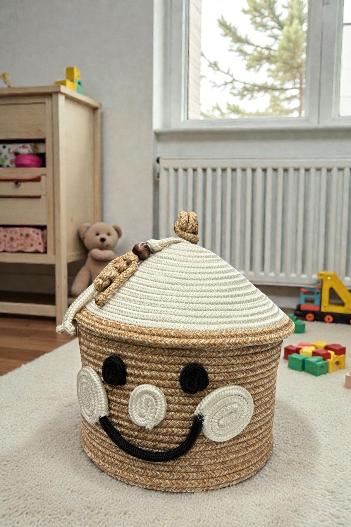 Kids Palyaço Kardan Adam Figürlü Charmlı Halat Sepet 25×25cm– Oyuncak Saklama&Çocuk Odası Organizeri - Görsel 4