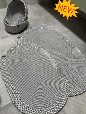 Serra 4’lü Banyo Seti – 2’li Oval Paspas & 2’li Oval Sepet, Doğal Halat Dokuma, El Yapımı - Premium