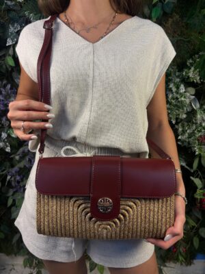 Capri Hasır Görünümlü Deri Karışımı Şık Omuz Çapraz Çanta