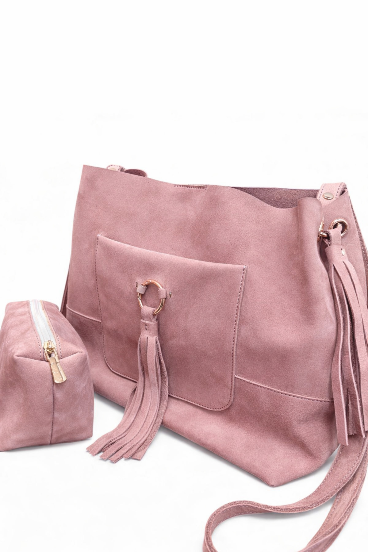 Marilla %100 Hakiki Nubuk Salaş, Yumuşak Deri Püsküllü Şık Tasarım Yavrulu Omuz ve Çapraz Çanta - Görsel 2